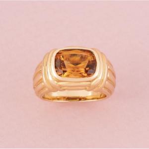 18k Yellow Gold Bulgari Ring Set With A Citrine