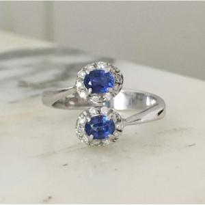 Toi & Moi Ring In 18k White Gold With Sapphires And Diamonds