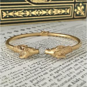 Bracelet With Two Rams' Heads In 18k Gold And Diamonds