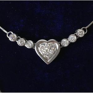 Heart Necklace In 18k White Gold And Diamonds