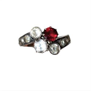 Old Yellow Gold And Silver Ring 19th 