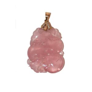 Rose Quartz Carved Bail Pendant In Gold