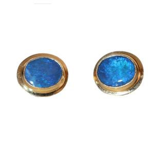 Pair Of Yellow Gold Black Opal Stud Earrings