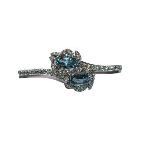 Retro Aquamarine And Diamond White Gold Brooch 