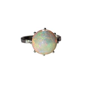 White Gold Opal And Diamond Ring