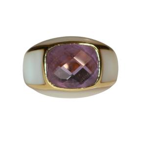 Yellow Gold Amethyst Bangle Ring Surrounded By Mother-of-pearl
