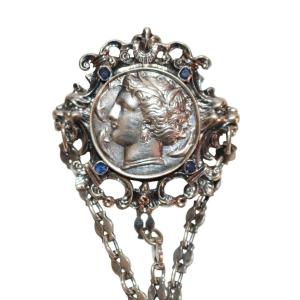 Chatelaine Brooch, Silver Coin, 1880