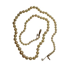Necklace Of 90 Graduated Cultured Pearls With Yellow Gold Clasp