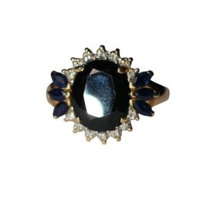 Dark Sapphire And Diamond Ring