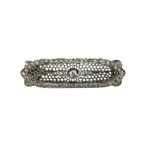 Art Deco Style Brooch/barrette In 18k White Gold And Diamonds