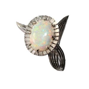 White Gold And Opal Flower Brooch