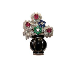 Brooch-pendant Basket Of Flowers