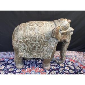 Indian Wooden Elephant Covered With Metal XIX Century