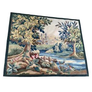 Aubusson Tapestry In Wool And Silk, Greenery Subject XIX Century Handmade 
