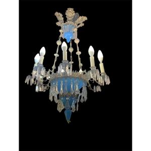 9-light Chandelier In Blue Opaline Glass