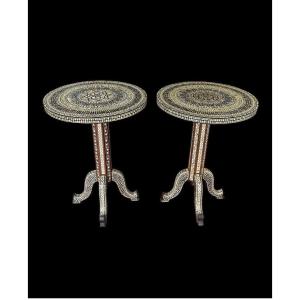 Pair Of Large Marquetry Gueridon Tables 