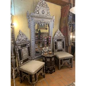 Pair Of Syrian Chairs Inlaid With Mother-of-pearl, 19th Century 