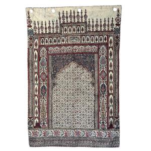 19th-century Persian Ghalamkar Drawing By Mehrab, Lined, Handmade  