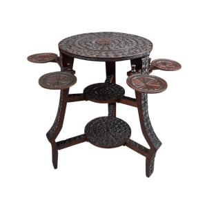 A Berber Tea Table, Well-compartmentalized And Richly Carved 