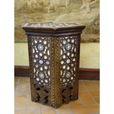 Syrian Pedestal Table Inlaid With Bones And Mother Of Pearl, 19th Century