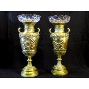 Pair Of Tealight Vases In Gilt Bronze Late Nineteenth Century
