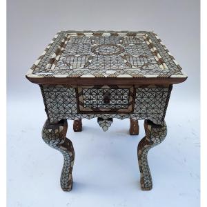 Syrian Pedestal Table In Marquetry Inlaid With Mother-of-pearl