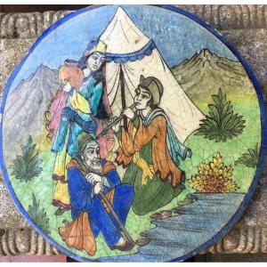 Persian Mosaic Round Shape With A Musical Scene