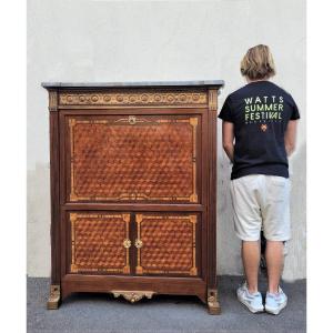 *special Offer*large Secretary With Flap In Marquetry, Late Nineteenth Century