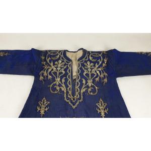Blue Oriental Caftan With Silver Thread Embroidery, XIXth Century