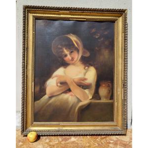 Portrait Of Young Woman, Oil On Canvas XIXth Century