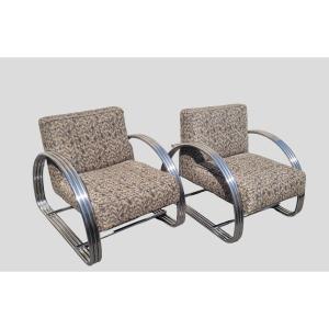 *special Offer*ralph Lauren, Pair Of Large Chrome Armchairs, XXth Century