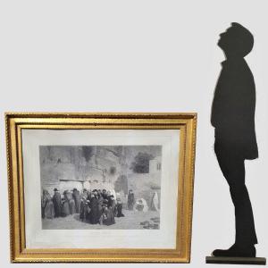 The Jews In Front Of Solomon's Wall, Framed Engraving, Alexandre Bida, 19th Century