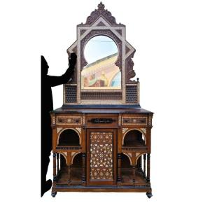 G Parvis, Console + Mirror In Marquetry, 19th Century