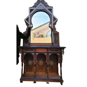 G Parvis, Console + Mirror In Marquetry, 19th Century