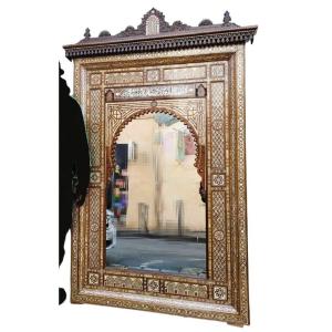 Large Oriental Mirror In Marquetry, 20th Century