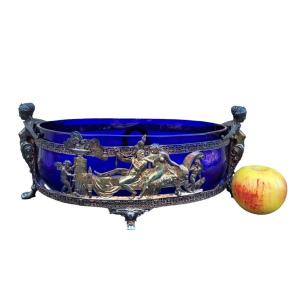 Hercules And Omphale, Glass And Silverplated  Metal Bowl , Late 19th Early 20th Century