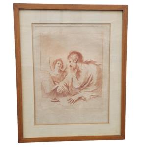 Saint Matthew And The Angel, Engraving After Le Guercin, 18th Century