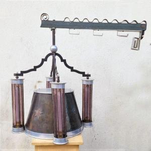 Iron And Glass Gallows And Lantern, Art Deco, 20th Century