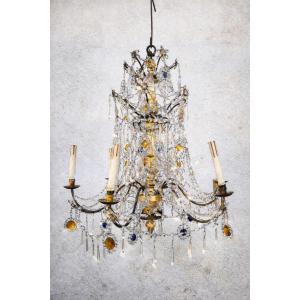 Genoese Chandelier H90cm, In Gilded Wood And Crystal, Late 18th Early 19th Century