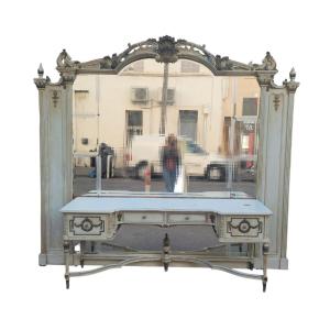 Lacquered Wood Dressing Table And Mirror In Louis XVI Style, Early 20th Century
