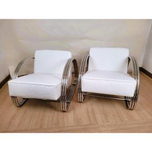 Ralph Lauren, Pair Of Large Chrome Armchairs, 20th Century
