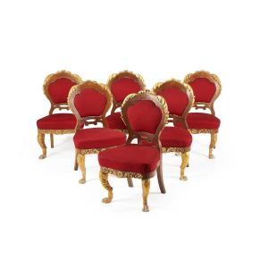 Rare Suite Of 20 + 2 Gilded Wood Chairs, 19th Century