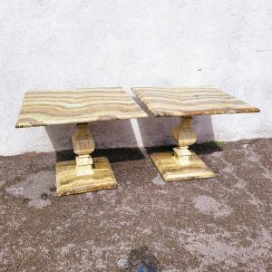 2 Painted Faux Marble Side Tables Or Sofa Ends, 20th Century