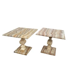 2 Painted Faux Marble Side Tables Or Sofa Ends, 20th Century