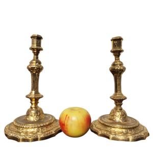 Pair Of Mercury-gilt Bronze Candlesticks, 19th Century