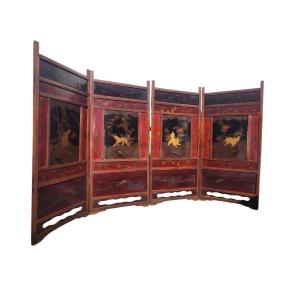 Screen With Lacquer Panels, H167cm, Meiji Japan, Late 19th Century
