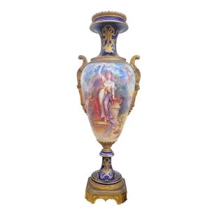 In The Taste Of Sèvres, H71cm, Large Porcelain And Bronze Vase, 19th Century