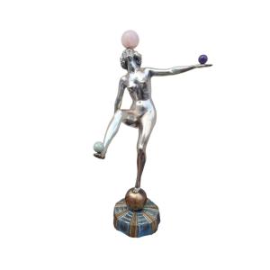 Silver-plated Bronze Ball Dancer, H35cm, Art Deco, 20th Century