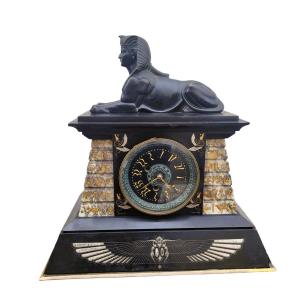 Egyptomania Marble Clock,  H37cm,19th Century