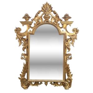 Large Gilded Wood Mirror, H245cm, Tuscany, Mid-19th Century 
